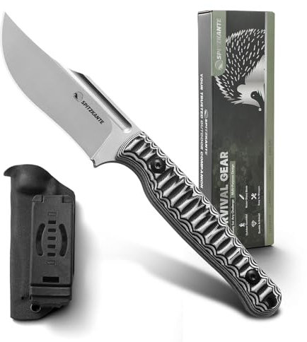 SPITZKANTE Outdoor Messer Survival mit Kydex Scheide, G10 Griff und D2 Stahl Klinge, Robustes Feststehendes Messer Full-Tang Design (F- Silberne Klinge + Zweifarbiger G10 Griff (Weiß/Schwarz))