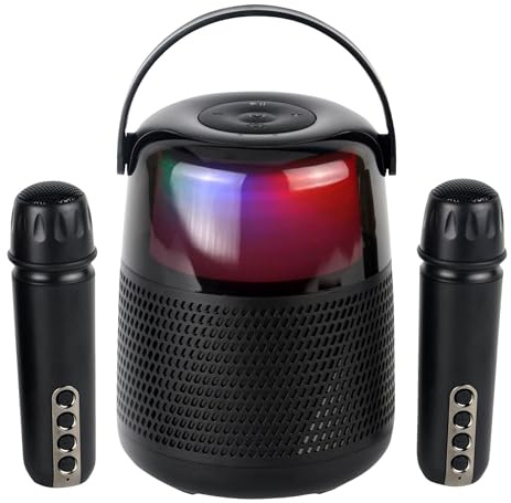 Maginon KKS-2M Karaoke Maschine mit 2 Mikrofonen Kinder Bluetooth Karaoke-Anlage Wireless Lautsprecher mit LED Lichteffekten Karaoke-Party AUX (Schwarz)