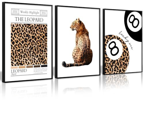 Lhoiplme Trendige Leoparden-Wandkunst, Geparden-Druck, Leinwand-Wanddekoration, 8 Bälle, Poster, adrettes Zimmer, ästhetische Bilder, flippige Kokette, Vintage-Drucke, Y2K, modisches Glücksposter für