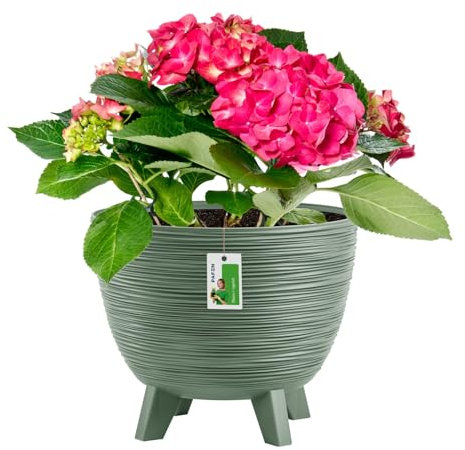 Pot à Fleurs sur Pieds 9,5l - 290 x 240 mm - Pot Plastique avec Pieds, Design Scandinave, Vert