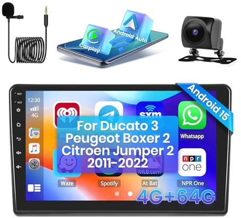 Hikity [4+64GB] Android 15 Autoradio für Ducato 3/Peugeot Boxer 2/Citroen Jumper 2 2011-2022 Radio CarPlay Android Auto Wireless Bildschrim 9 Auto Radio Bluetooth Mirror Link Navi GPS EQ DSP WiFi FM