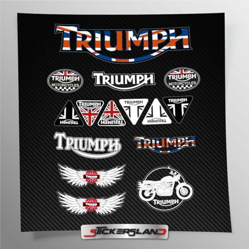 Aufkleber-Set kompatibel mit Triumph Tankhelm | Verkleidung für Motorradrahmen | Vinyl-Aufkleber Einfache Anwendung UV-Druck | Stickersland® Hintergrund Schwarz