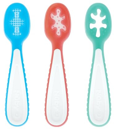 Nuby Baby's First Spoons Set - (3-Pack) Feeding Utensils for Babies - 6+ Months - Blue/Red/Aqua