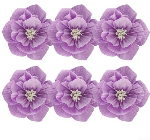 Stilvolle handgefertigte Papierblumen, 3D-Design, 6 Stück, für elegante Veranstaltungsdekoration (flaches Lila)