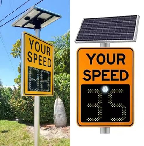 Rusopobe Panneau de signalisation Radar en Aluminium à énergie Solaire, Panneau de limitation de Vitesse à LED pour la sécurité routière, avec télécommande, Vitesse réglable(A,60 * 90cm)