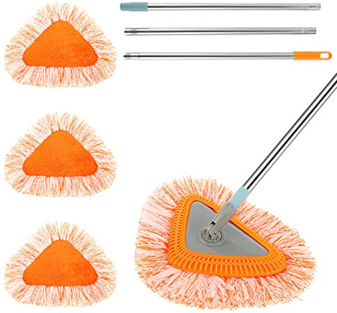 Scopa triangolare con manico lungo rotante a 360 gradi, con 3 tamponi intercambiabili, per casa, pavimento, bagno, cucina, finestra, parete
