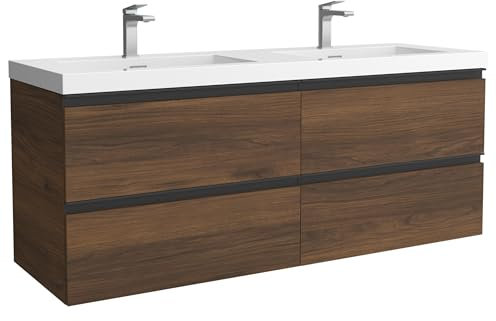 Mueble de Baño BEQUIA Metal 140cm Nogal | Lavabo Toscana Carga Mineral Centrado