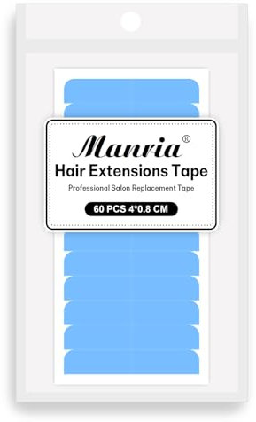 Manria Hair Extension Tapes, Hair Tapes for Extensions, Double Sided Hair Tape Professional Salon Tapes for Hair Extensions Blue 4cm*0.8cm 60 PCS