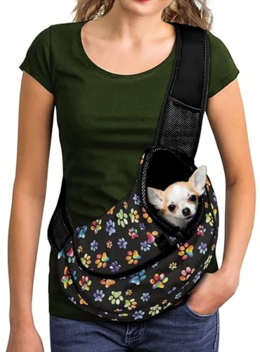 COEQINE Tragetasche für kleine Hunde, Regenbogenpfotenmuster, vorne gerichtet, mit weicher Tasche und Tragetasche, freihändig