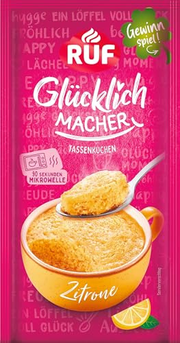 RUF Glücklichmacher Tassenkuchen Zitrone, spritzig-fruchtiger Zitronenkuchen in 90 Sekunden, einfach mit Milch anrühren & genießen, saftig & erfrischend, 1 Portion