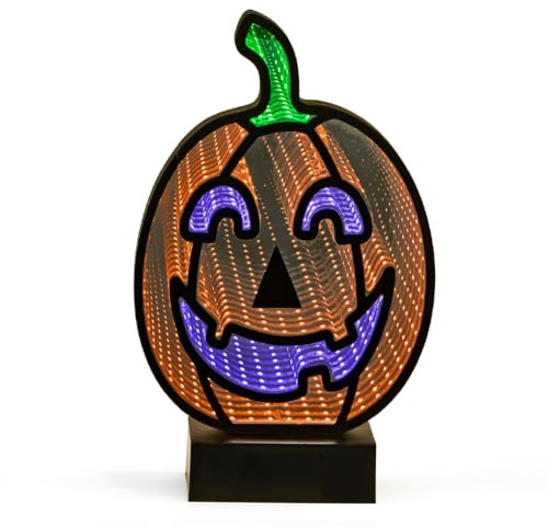 Global Gizmos Pumpkin Infinity Light/Double-Sided Halloween Mirror Light/Vibrant Colours/USB Powered Halloween Decoration/Multicolour Fibre Optic Lamp (46369)