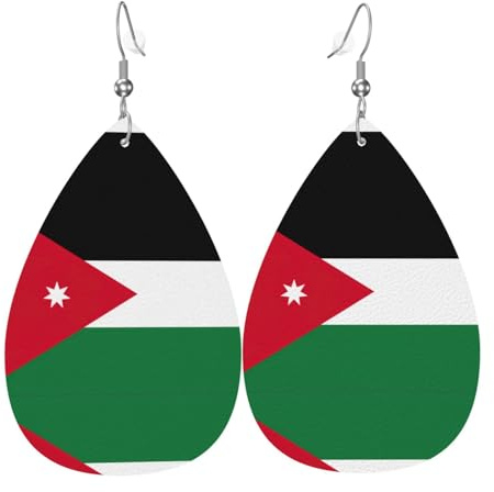 Leder-Ohrring für Damen, jordanische Flagge, Tropfenform, bedruckt, modisches Accessoire, Alltag, Party, Einheitsgröße, Leder