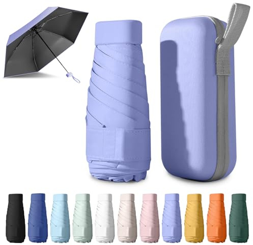 BEKKLPOU Ombrello Piccolo, Mini Ombrello Tascabile, Ombrello Da Viaggio, Un Must Per i Pendolari e i Viaggi, Protezione Sia Dal Sole Che Dalla Pioggia (Viola chiaro elegante)