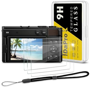iDaPro Protection d'écran pour Panasonic LUMIX S9, Verre trempé 9H | 3-Pack + Dragonne + Boîte ABS. 9H Dureté, Anti-rayures, Anti-bulles, Clarté HD, Anti-traces, Pose facile