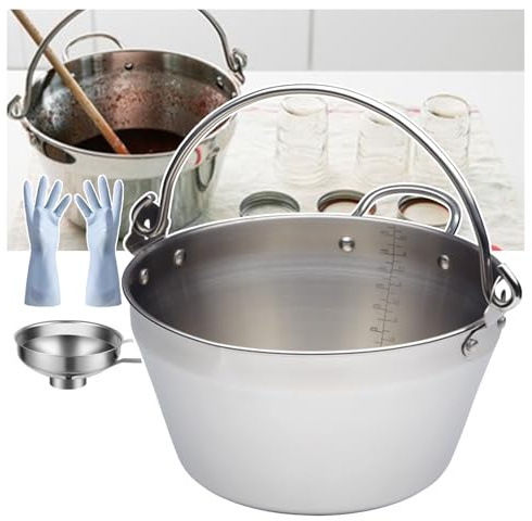 Large Stainless Steel Jam Pan with Funnel 4.5L 9L Preserving Pot for Homemade Jam Chutney & Marmalade Side Handle for Easy Pouring