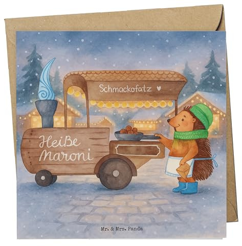 Mr. & Mrs. Panda Grußkarte Igel Maronen Design - Geschenk, anlasskarte, Kastanien, Duft, Weihnachten, Klappkarte, doppelkarte, Weihnachtsmarkt, Glückwunschkarte, faltkarte