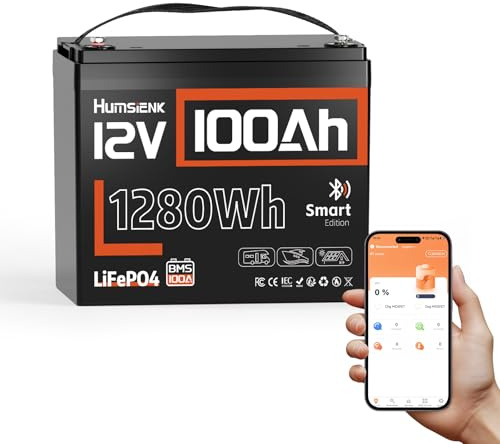Humsienk 12V 100Ah LiFePO4 Bluetooth, 1280Wh Lithium Solarbatterien mit 100A BMS & Niedrigtemperaturschutz, bis zu 15.000 Zyklen, Perfekt für Wohnmobil/Camping im Freien, 10 Jahre Lebensdauer