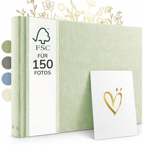 Zenacolor Album Fotografico fai da te - Scrapbook in Lino 30x22cm Verde - 50 Pagine & Spazio per 150 Foto