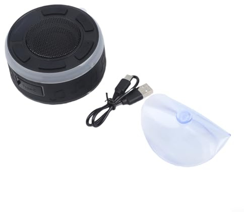 Shower Speaker with IPX7 Waterproof, 360° Sound, RGB Lights & FM Radio, Detachable Suction Cup, 1100mAh for Bathroom Pool Party, Black(Black)