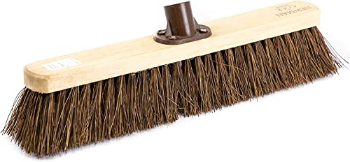 Newman and Cole 18 Wooden Broom Head - Replacement Wooden Broom Head for Outdoor Garden Yard Brush Sweeping - Wood Brush Head Fitted Fixing Bracket Connector (Stiff Natural Bassine)