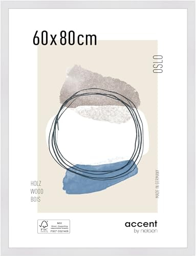 accent by nielsen Holz Bilderrahmen Oslo, 60 x 80 cm, Weiß | Holz Posterrahmen im Hoch- & Querformat zum Aufhängen Weiß matt Echtglas