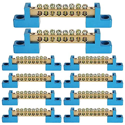 Wobekuy 8 Terminal Bus Bar Terminal Block 10 Pack Brass Wire Screw Terminal for Car Boat Marine Ground Power Distribution
