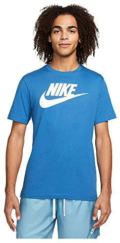 Nike Mens Short Sleeve T-Shirt Sportswear, Dk Marina Blue/White, AR5004-408, L