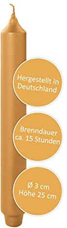 FINK Stabkerze Tafelkerze Tischkerze - gold für festliche Tischdekoration Hochzeit Geburtstag Silvester 2022 - lange Brenndauer ca. 15 Stunden - H 25 cm D 3 cm