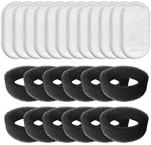 Hantoc 24 Packs Fontaine à Fleur Filtres pour Chat, Filtre à Charbon 12 pièces et Une éponge en Mousse 12 pièces pour Chat en Acier Inoxydable de 3.2L Fontaines à PLWF003 avec la résine et Charbon