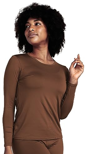 LAPASA Damen Innenfleece Thermo Unterhemd, Thermounterwäsche Oberteil Funktionsunterwäsche, L15 L39 Braun, S, L39 Braun, XS