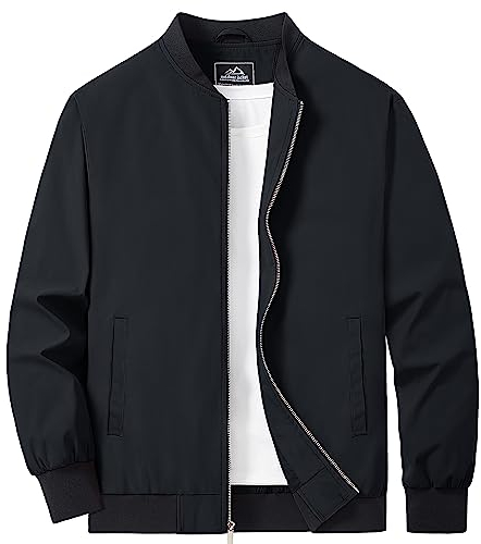 MAGCOMSEN Herren Übergangsjacke Bomber Blouson Jacke Stehkragen Casual Windbreaker Herren Polyester Bikerjacke Frühling Sommer Pilotenjacke Jagd Army Baseballjacke Schwarz 3XL
