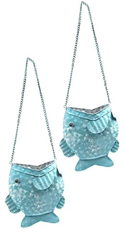 IWOWHERO Fish Flower Pot Holder Wall Hanging Basket Rustic Decor for Home Balcony