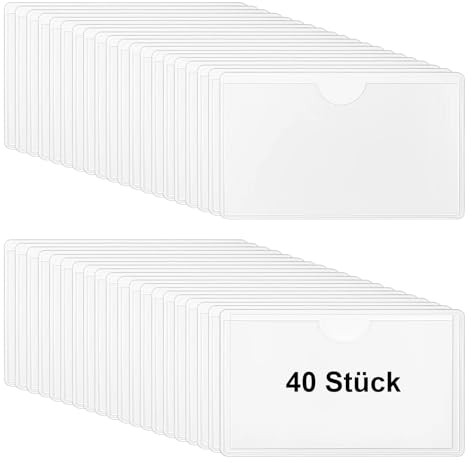 Furuising 40 Stück Etikettenhalter Selbstklebend 10 x 6cm, Transparent Visitenkartentaschen Selbstklebend, Visitenkartenhüllen Selbstklebend für Büro Zuhause Schule Organisieren und Sortieren