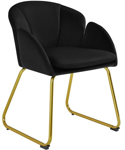 Yaheetech Velvet Tub Chair Vanity Chair, Modern Accent Armchair with Golden Mental Legs for Living Room/Bedroom/Makeup, Black