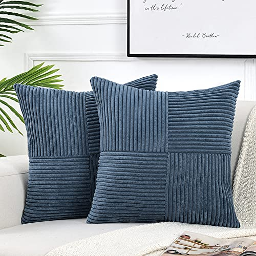 FDTERN 2er Set Denim Blau Kordsamt Kissenbezug 50x50CM Weich Moderne Dekorative Kissenbezüge Kissenhülle Dekokissenbezug Sofakissen Dekokissen Boho Deko für Sofa Schlafzimmer Wohnzimmer Balkon