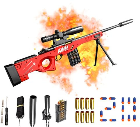 Soft Bullet Gun Shell-Throwing Blaster Shot Guns Kinder Sniper Waffe 20 Weiche Schaumstoff-Darts 8 PatronenhüLsen 1 Magazine ScharfschüTzengewehr Toy Pistole