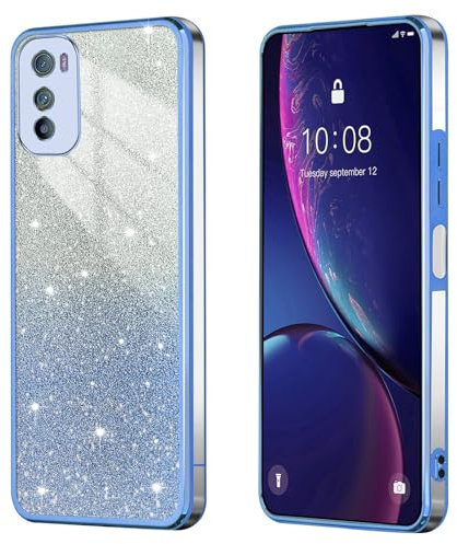 BEEJTUNY Handyhülle für Motorola Edge 30, Weiche und Schöne Hülle mit Glitzeraufkleber, Transparente Bumper Schutzhülle, Stilvolle Stoßfeste Hülle. Blau