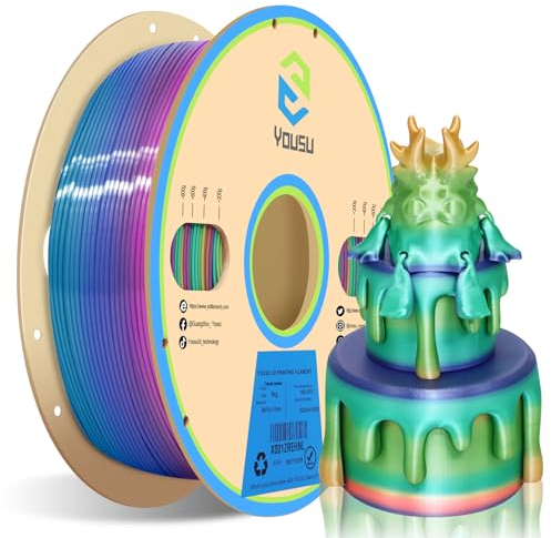 YOUSU pla silk rainbow filament, 3d drucker filament, 3d filament mehrfarbig, Regenbogen pla filament 1.75, 3d printer filament pla 1 kg, silk pla rainbow, Rot, orange, gelb, grün, blau, lila