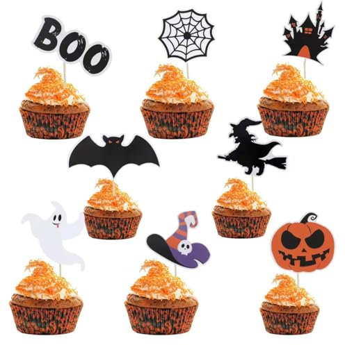 ZALAON Halloween Cupcake Topper,48 Stück Halloween muffin deko Halloween Zahnstocher Markierungsfahnen,Halloween Kuchendeko