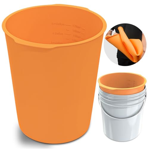 5 Gallon Bucket Liner Reusable Bucket Saver Liner for Thinset, Mortar, Concrete Mixtures, Grout, Mud and Cement with Measurements, Flexible Food Grade Silicone Bucket Liner, Orange