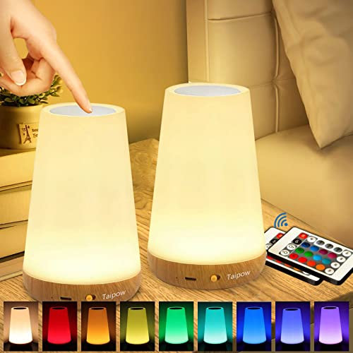 Taipow LED Nachttischlampe Touch Dimmbar mit Fernbedienung, Rgb Farbwechsel Nachtlicht Kinder mit 13 Farben, kabellose Lampe Batteriebetrieben für Schlafzimmer Kinderzimmer Room - 2 Stück