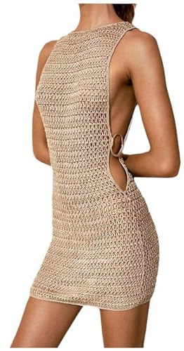 Costume da Bagno Donna Copri Costumi Elegante a Rete Trasparente Abito Vestito Estivo Lungo Tessuto Tinta Unita= Design Allentato Ideali per Festival Estivi