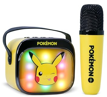 Pokemon Pikachu Mini LED Wireless Karaoke Speaker with Bluetooth Microphone, Yellow, Colour-Changing Lights