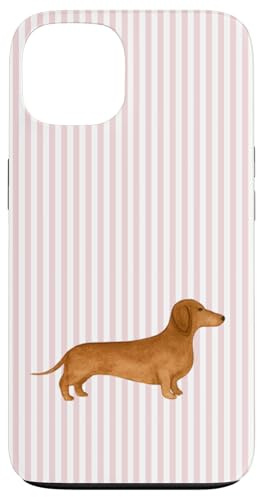 Rosa & Weiß gestreifter Aquarell-Dackel Hülle für iPhone 13