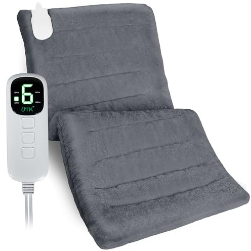 UTK XL Heating Pad for Back, Electric Heat Pad for Period Cramps Pain Relief, Soft Thicken Flannel Fabric Machine Washable, Birthday Gifts for Women Mom, 6 Heat Settings & Auto-Off, 12 x 24(Grey)