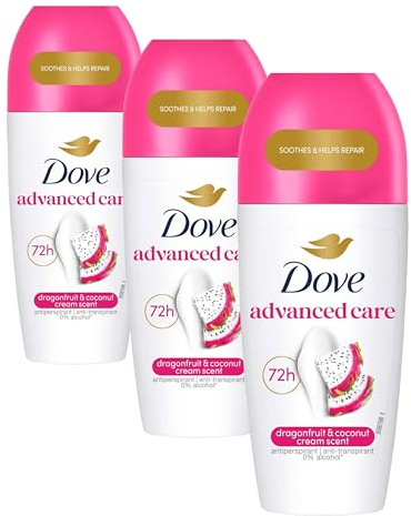 Dove Advanced Care Desodorante Dragon Fruit 72 horas Roll On 50ml (Paquete de 3)
