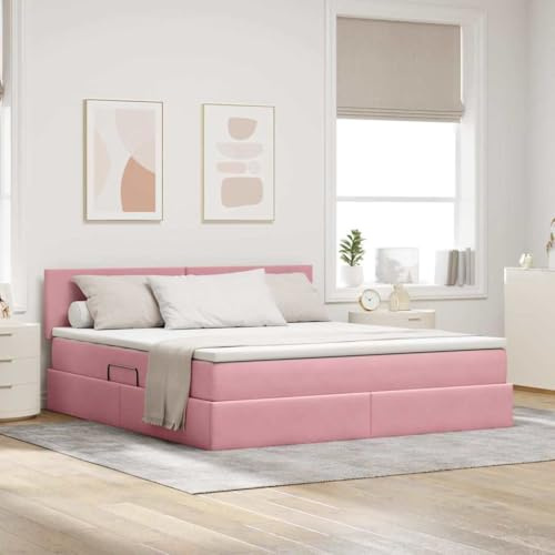 QUAHEAS Polsterbett 160x200cm Rosa Samt, Stauraumbett mit Hydraulik-Hebesystem und Matratze, modernes Bettgestell mit Kopfteil für Schlafzimmer