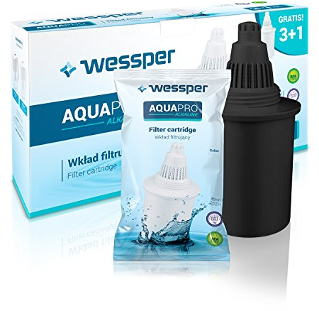 Wessper Alkaline Water Filter Cartridges 4 Pieces | Compatible with Wessper, Phox, Kinetic Water, OXA, BUKO Water Pitcher | 7-Stage Ionization Filtration – Black
