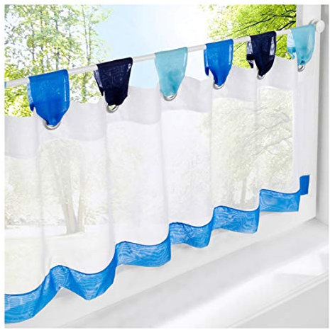 LiYa 1 Stück Bistrogardine Bunt Kleine Kaffee Scheibengardine Voile Transparent Vorhang (HxB 45x120cm, Blau)
