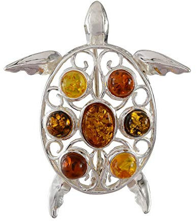 HolidayGiftShops Broche en Argent Sterling et Tortue d'ambre de la Baltique Multicolore